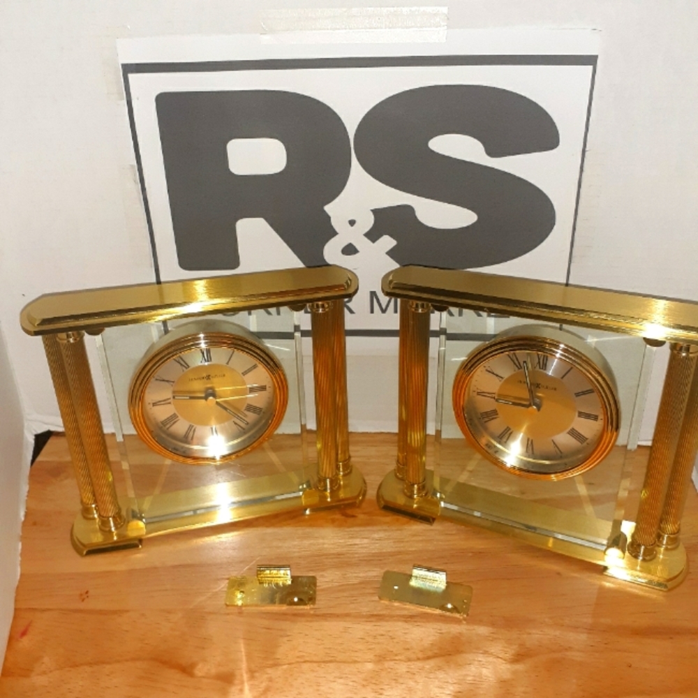 2 Vintage Howard Miller Solid Brass & Beveled Glass Column Clock Model 613627